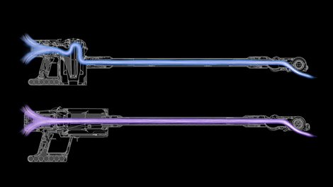 Cutaway diagram showing the airflow streaming through the entire length of the vacuum cleaner.